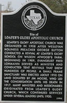 Site of Loafer's Glory Apostolic Church Marker. Click for full size. Site of Loafer's Glory Apostolic Church Marker image. Click for full size.