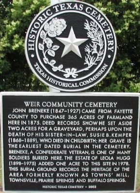 Weir Community Cemetery Marker. Click for full size. Weir Community Cemetery Marker image. Click for full size.