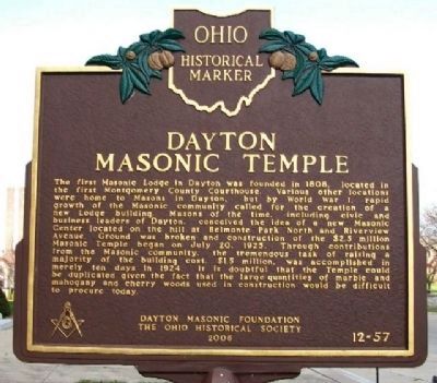 Dayton Masonic Temple Marker (Side A) image. Click for full size.