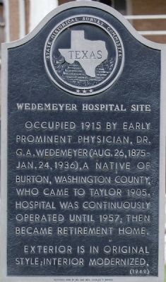 Wedemeyer Hospital Site Marker image. Click for full size.