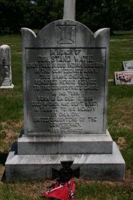 In Honor of Stand Watie, UDC Memorial Plaque. Click for full size. In Honor of Stand Watie, UDC Memorial Plaque image. Click for full size.