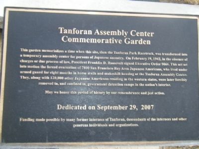 Tanforan Assembly Center Commemorative Garden Marker image. Click for full size.