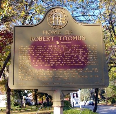 Home of Robert Toombs Marker image. Click for full size.