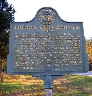 The Rev. John Springer Marker. Click for full size. The Rev. John Springer Marker image. Click for full size.