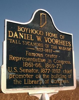Boyhood Home of Daniel W. Voorhees Marker image. Click for full size.