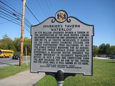 Spurrier's Tavern 'Waterloo' Marker. Click for full size. Spurrier's Tavern 'Waterloo' Marker image. Click for full size.