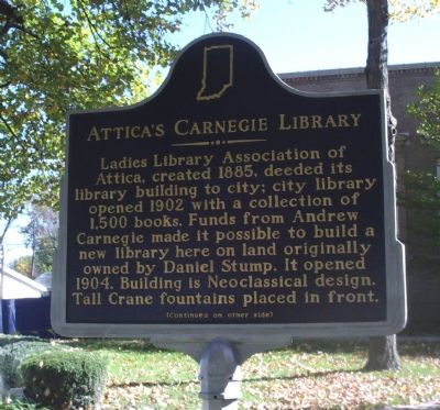 Andrew Carnegie gave $10,000 for the Attica Library. image. Click for full size.