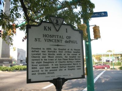 Hospital of St. Vincent dePaul Marker. Click for full size. Hospital of St. Vincent dePaul Marker image. Click for full size.