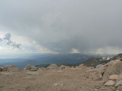 View from Mt. Evans peak, near Observatory image. Click for full size.