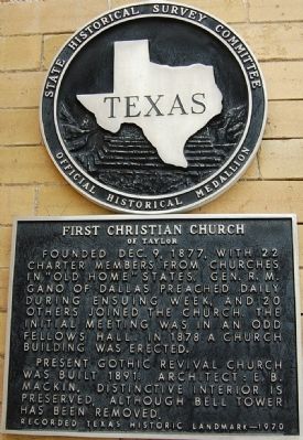 First Christian Church of Taylor Marker. Click for full size. First Christian Church of Taylor Marker image. Click for full size.