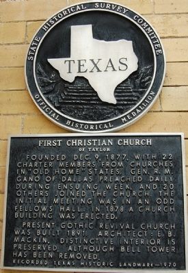 First Christian Church of Taylor Marker image. Click for full size.