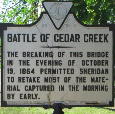 Battle of Cedar Creek Marker. Click for full size. Battle of Cedar Creek Marker image. Click for full size.