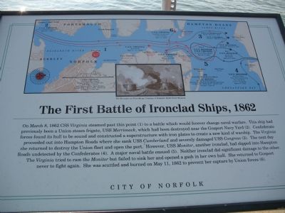 The First Battle of Ironclad Ships, 1862 Marker image. Click for full size.
