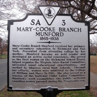 Mary-Cooke Branch Munford Marker. Click for full size. Mary-Cooke Branch Munford Marker image. Click for full size.