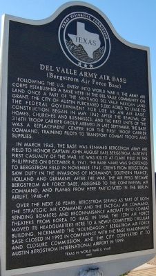 Del Valle Army Air Base (Bergstrom Air Force Base) Marker image. Click for full size.