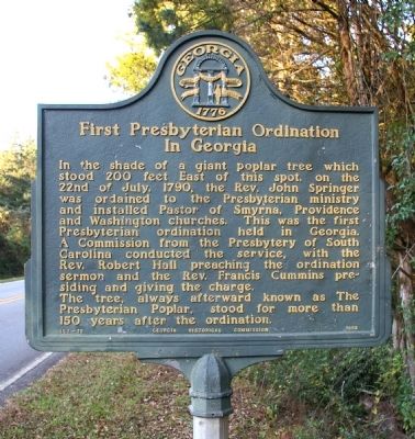 First Presbyterian Ordination in Georgia Marker image. Click for full size.