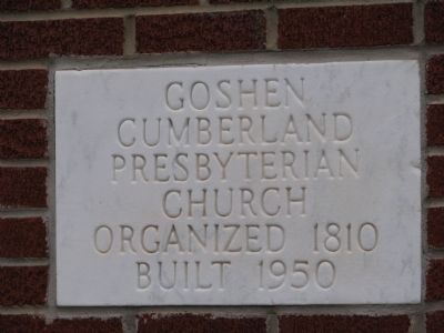 Goshen Cumberland Presbyterian Church Marker. Click for full size. Goshen Cumberland Presbyterian Church Marker image. Click for full size.