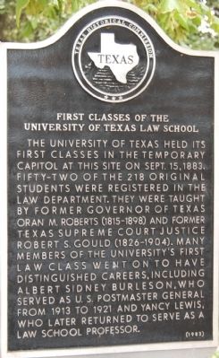 First Classes of the University of Texas Law School Marker image. Click for full size.