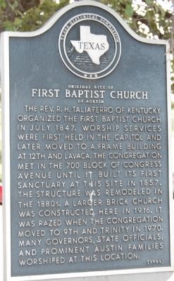 Original Site of First Baptist Church of Austin Marker image. Click for full size.