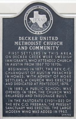 Decker United Methodist Church and Community Marker. Click for full size. Decker United Methodist Church and Community Marker image. Click for full size.