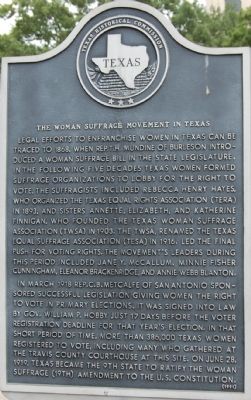 The Woman Suffrage Movement in Texas Marker image. Click for full size.