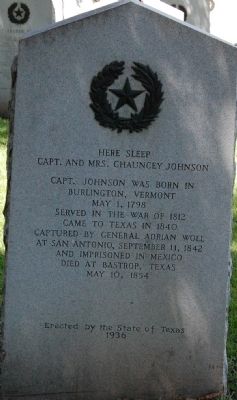 Capt. & Mrs. Chauncey Johnson Marker image. Click for full size.