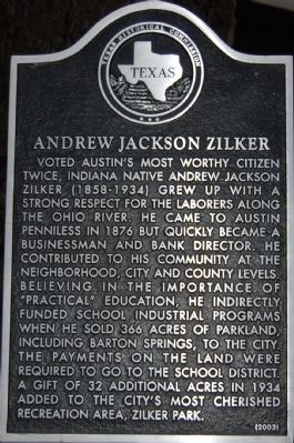 Andrew Jackson Zilker Marker image. Click for full size.