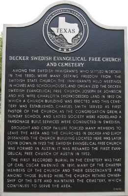 Decker Swedish Evangelical Free Church and Cemetery Marker image. Click for full size.