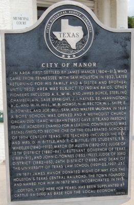 City of Manor Marker. Click for full size. City of Manor Marker image. Click for full size.