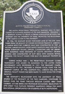 Austin Presbyterian Theological Seminary Campus Marker. Click for full size. Austin Presbyterian Theological Seminary Campus Marker image. Click for full size.