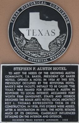 Stephen F. Austin Hotel Marker image. Click for full size.