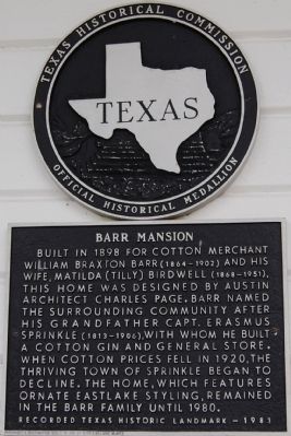 Barr Mansion Marker image. Click for full size.