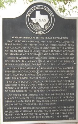 African Americans in the Texas Revolution Marker. Click for full size. African Americans in the Texas Revolution Marker image. Click for full size.
