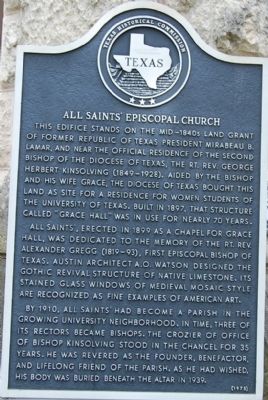 All Saints’ Episcopal Church Marker. Click for full size. All Saints’ Episcopal Church Marker image. Click for full size.