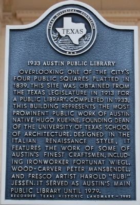 1933 Austin Public Library Marker image. Click for full size.