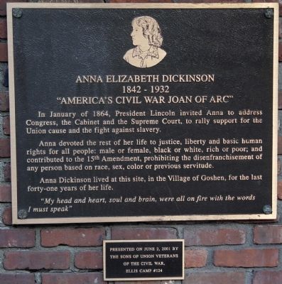 Anna Elizabeth Dickinson Plaque. Click for full size. Anna Elizabeth Dickinson Plaque image. Click for full size.