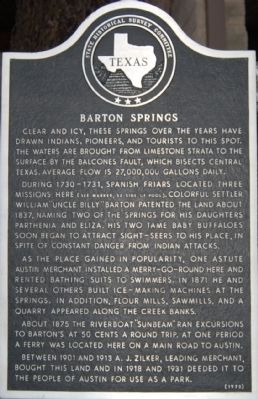 Barton Springs Marker. Click for full size. Barton Springs Marker image. Click for full size.