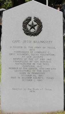 Capt. Jesse Billingsley Marker. Click for full size. Capt. Jesse Billingsley Marker image. Click for full size.