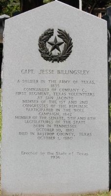 Capt. Jesse Billingsley Marker image. Click for full size.