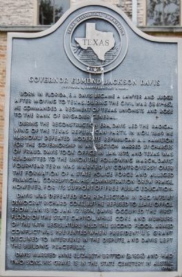 Governor Edmund Jackson Davis Marker. Click for full size. Governor Edmund Jackson Davis Marker image. Click for full size.