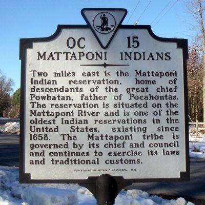 Mattaponi Indians Marker. Click for full size. Mattaponi Indians Marker image. Click for full size.