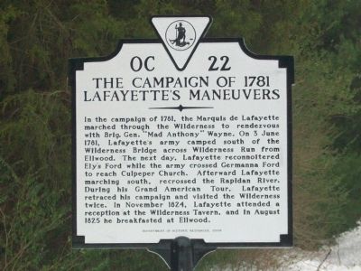 The Campaign of 1781 Lafayette's Maneuvers Marker. Click for full size. The Campaign of 1781 Lafayette's Maneuvers Marker image. Click for full size.