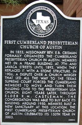 First Cumberland Presbyterian Church of Austin Marker image. Click for full size.