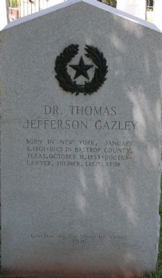 Dr. Thomas Jefferson Gazley Marker image. Click for full size.
