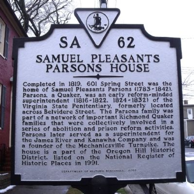 Samuel Pleasants Parsons House Marker image. Click for full size.