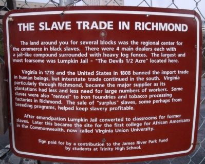 The Slave Trade In Richmond Marker image. Click for full size.
