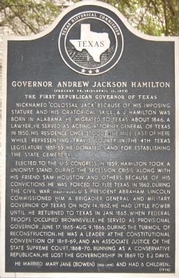 Governor Andrew Jackson Hamilton Marker image. Click for full size.