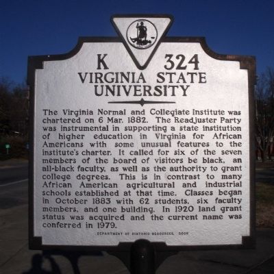 Virginia State University Marker image. Click for full size.