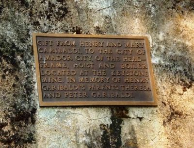 Additional Plaque Indicating Gifting of Mine Remains to Amador City. image. Click for full size.