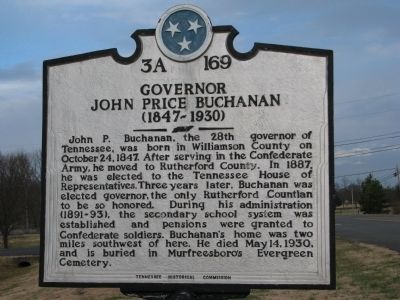 Governor John Prince Buchanan Marker. Click for full size. Governor John Prince Buchanan Marker image. Click for full size.